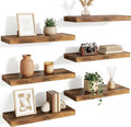 Fixwal Floating Wall Shelves for Decor (Rustic Brown, Set of 6, 15.7 Inch) | MDF Shelves with Metal Brackets, Space Saving for Books, Decor, Works in Bathroom, Kitchen, Living Room, Bedroom by Fixwal