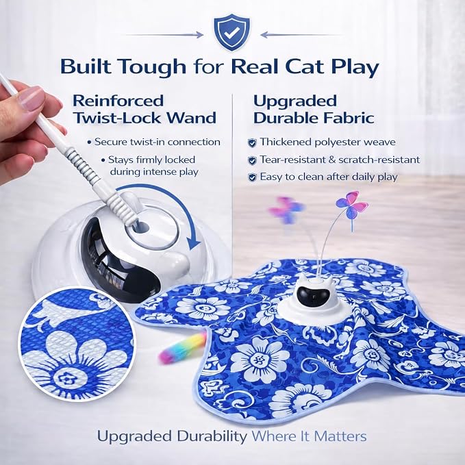 Interactive Cat Toy for Indoor Cats, Rechargeable 3-in-1 Hide and Seek Cat Toy with Spinning Butterfly & Plush Tail, Ultra-Quiet Touch Activated Self Play Cat Exercise Toy for Adult Kittens (Teal) | Touch Activated, Spinning Butterfly, Plush Tail, Ultr... - Image 3