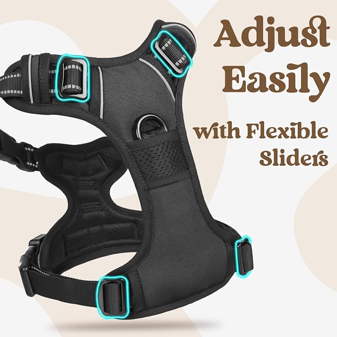 rabbitgoo Dog Harness for Large, Updated Easy On & Off with 3 Buckles | No Pull No Choke, Walking with 2 Clips and Handle, Adjustable Soft Reflective, Black, X-large - Image 3
