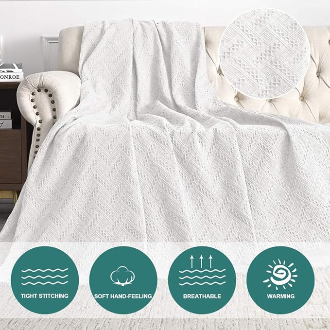 MYSKY HOME White Geometrical Sofa Covers, Couch Cover for 2 Cushion Couch, Sectional Couch Cover Living Room Sofa Throws Sofa Slipcovers for Pets, & Kids (X-Large, 71" x 118", White) - Image 3