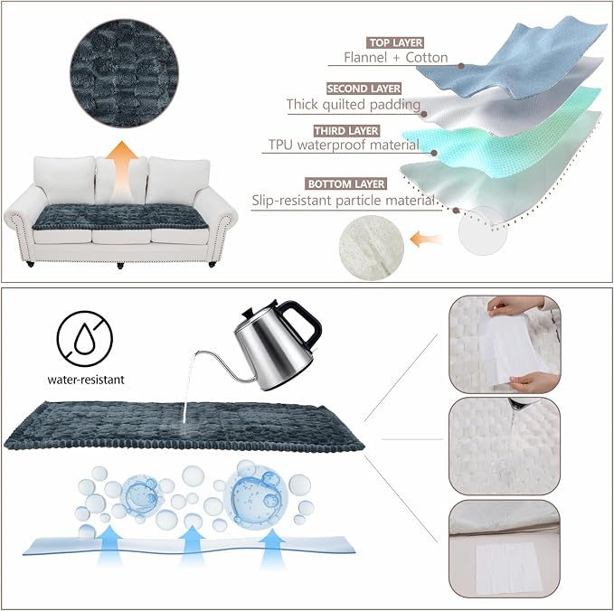 Couch Cover for Dogs Washable, Non Slip Soft Cozy Waterproof Grey | Pet Friendly, Fuzzy Durable Plush Thick Slipcovers for 3 Cushion Sofa Cover Protector Mat Bed Furniture Couches 27.6"x70.9" - Image 3