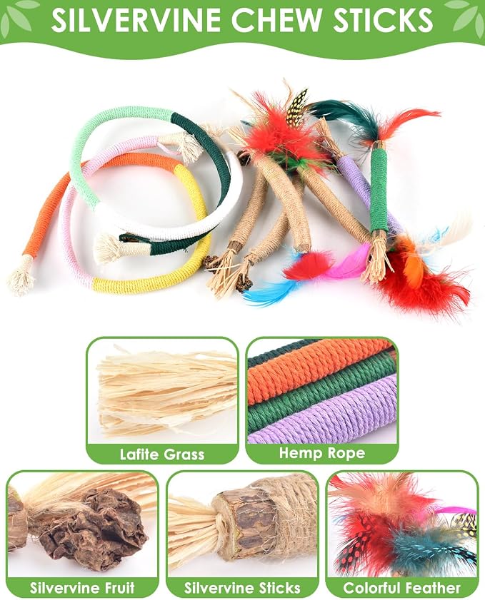 TINDTOP Cat Chew Toys, Silvervine Chew Sticks with 2 Pack Chew Ropes | for Kittens Teeth Cleaning, Increase Appetite, Aggressive Chewers Cat Dental Toy - Image 2