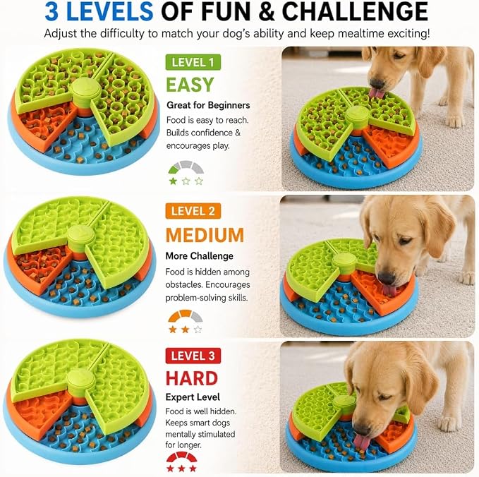 3-Level Slow Feeder Dog Bowls - Non-Slip Interactive Dog Puzzle Toy - Image 3