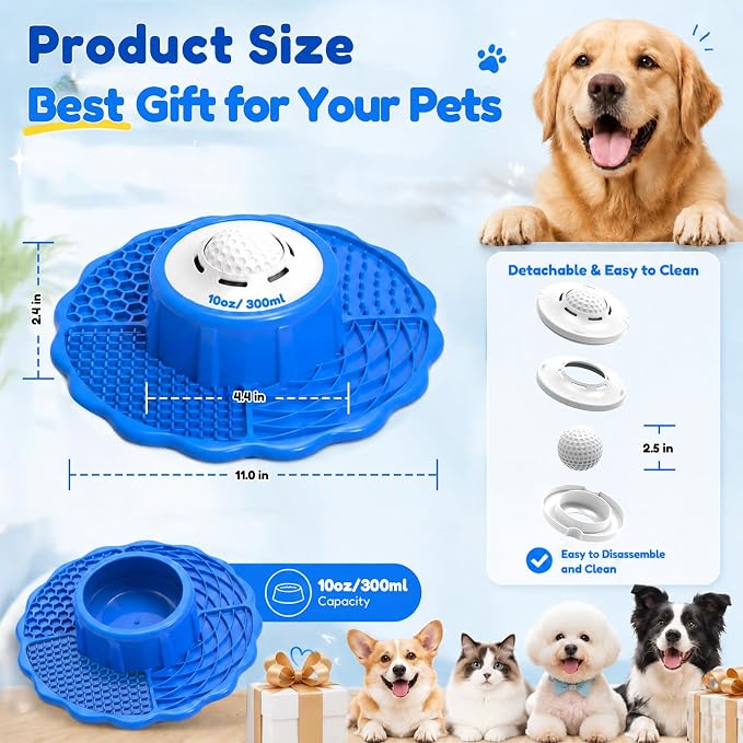 Slow Feeder Dog Bowls with Lick Mat & Rolling Lick Ball, Enrichment Toys | 10oz. 3-in-1 Feeder. Leak-proof, Non-slip. Interactive Play. Slow eating. Liquid, Thick Treats & Kibble, Food-grade Silicone - Image 6