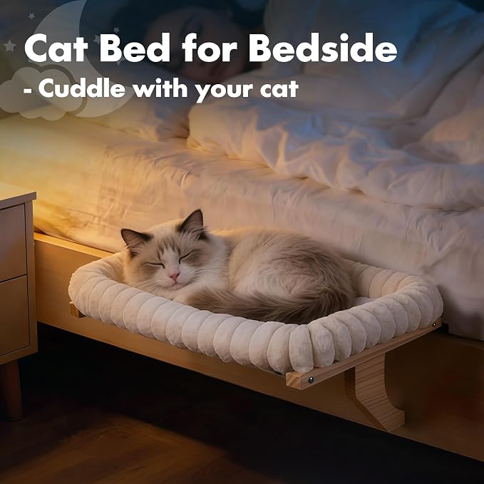 Zoratoo Cloud-Soft Wooden Cat Window Sill Perch with Zipper Cushion,M White | 21.7’’x18’’, Removable for Machine Wash, Fluffy Plush Bolster, Sturdy Metal Frame for Large Cats up to 40lbs, Easy to Adjust - Image 4