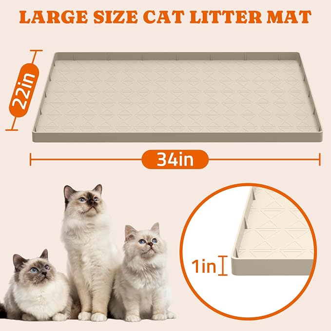 Pawtners Silicone Cat Litter Mat 34 x 22 in, Easy to Clean, 2 Pack | Non-Slip Kitty Litter Mat for Floor, Waterproof & Urine-Proof Cat Litter Mat Litter Trapping Mat, Soft on Kitty Paws - Image 4