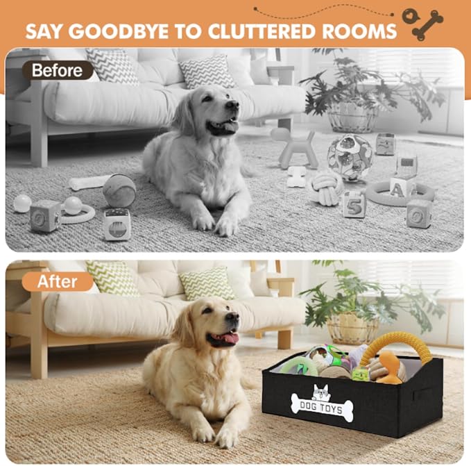 Dog Toy Basket, Specially Designed for Dog Toy Storage, Collapsible Dog Toy Box with Handle，Perfect for Storing Pet Toys and Accessories - Black - Image 4