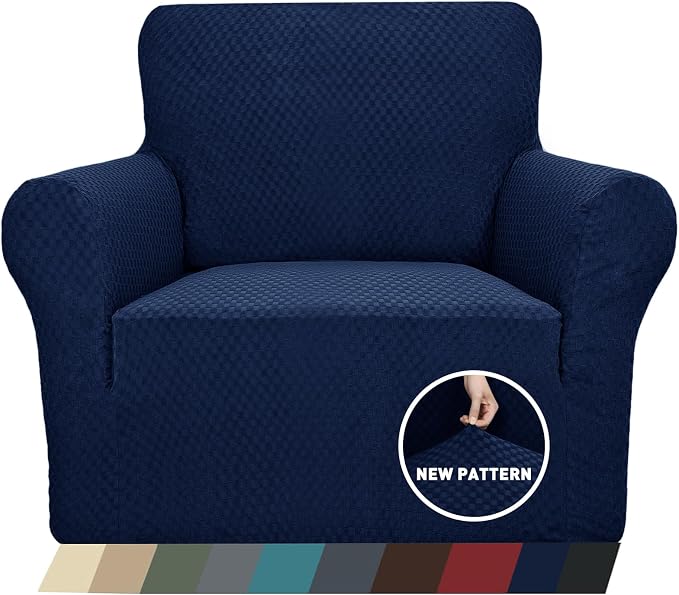 ZNSAYOTX 1 Piece Jacquard Chair Slipcovers for Living Room High Stretch Chair Covers with Arms Anti Slip Pets Friendly Couch Sofa Armchair Cover Furniture Protector (Chair, Navy Blue) by ZNSAYOTX