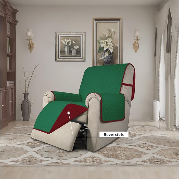 Easy-Going Reversible Couch Cover, Recliner 22 in, Green/Christmas Red | Machine Washable Slipcover For Dogs, Water Resistant Furniture Mat For Living Room, Non-Slip Sofa Cover, Pet Friendly - Image 2