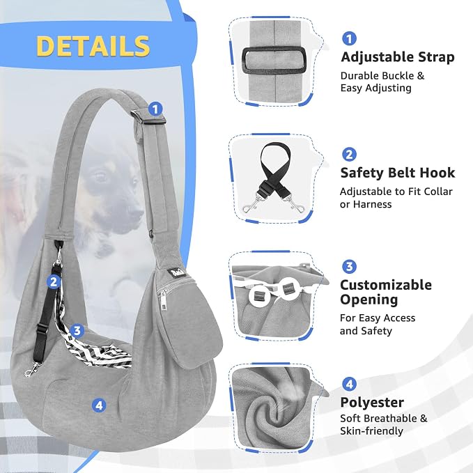 SlowTon Dog Carrier Sling - Thick Padded Shoulder Strap Adjustable, Cloud S | Dog Carriers for Small Dogs, Puppy Carrier Purse for Pet Cat with Front Zipper Pocket Safety Belt Machine Washable - Image 2
