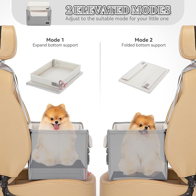 PETSFIT Dog Booster Car Seat, Waterproof PU Leather Dog Car Seats for Small Dogs with Patent Safe Buckles, Clip-On Leash, Pet Car Seat for Small Pets Up to 25lbs (Cool Grey) - Image 5
