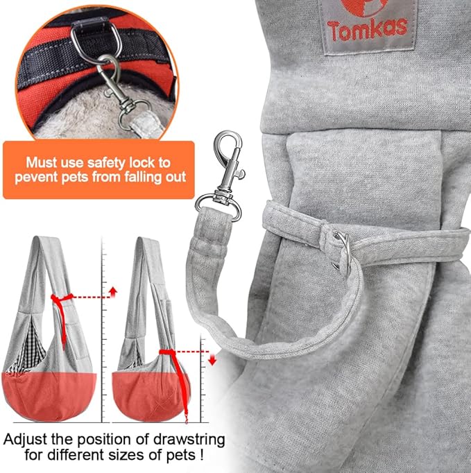Tomkas Dog Cat Carrier Sling Classic Pocket & Classic Strap(S,Grey) - Image 5