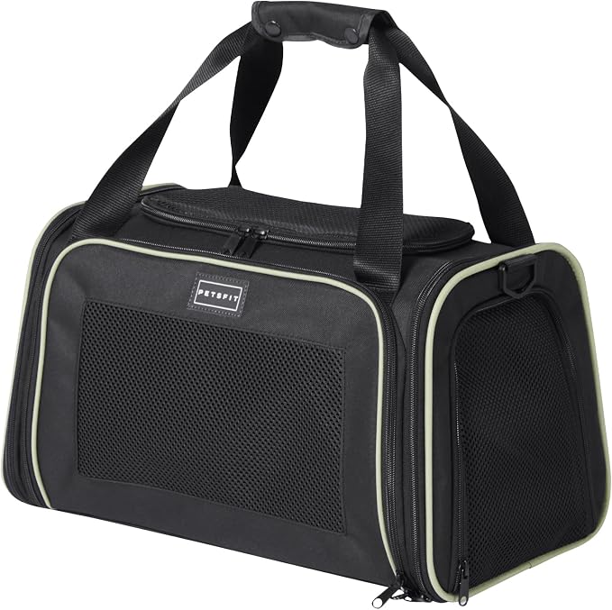 PETSFIT Pet Carrier Airline Approved with Extendable Mat, Dog Carriers for Small Dogs, TSA Approved Pet Carrier, Puppy Carrier for Small and Medium Cats Under 12 Lbs, Black | Airline Approved, Extendable Mat, TSA Approved, For Dogs & Cats Under 12 Lbs by Petsfit