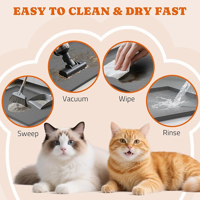 Pawtners Silicone Cat Litter Mat 34 x 22 in, Easy to Clean | Non-Slip Kitty Litter Mat for Floor, Waterproof & Urine-Proof Cat Litter Mat Litter Trapping Mat, Soft on Kitty Paws - Image 6