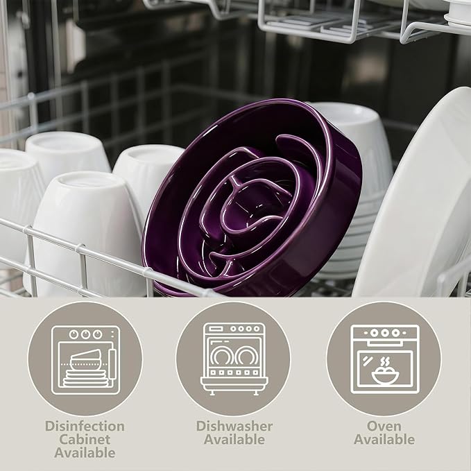 Ceramic Slow Feeder Dog Bowl,1.5 Cups Pet Slow Feeder for Small and Medium Breed,Puzzle Dog Food Dish,Anti-Gulping,Stop Bloat,Preventing Choking(Purple) - Image 5