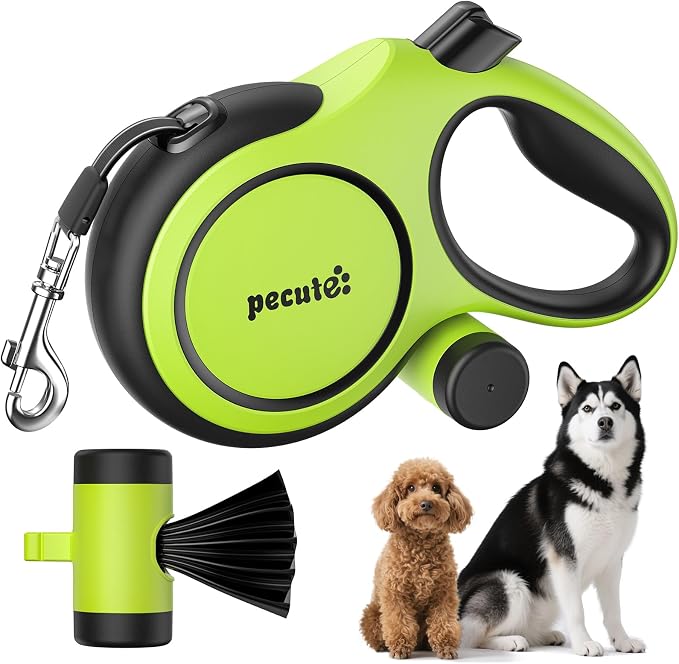 Pecute Retractable Dog Leash 26ft for Large Dogs with Poop Bag Holder | Heavy Duty Retractable Dog Leash for Strong Puller for 33-110 lbs, Anti-Slip Soft Grip, Reflective, 360° No Tangles by pecute