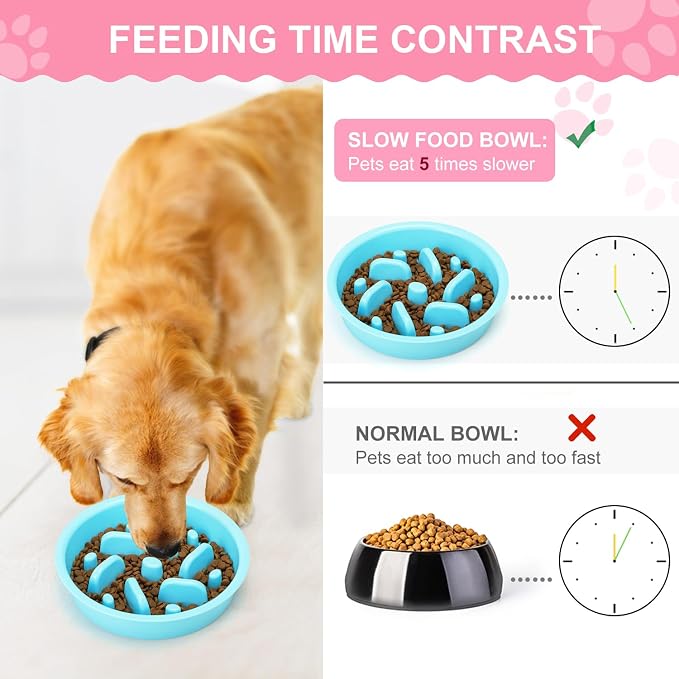 Slow Feeder Dog Bowls 3 in 1 Stainless Steel Food Water Bowl to Slow Eating | Durable, Non-spill & Non-skid with Silicone Mat Design, Slow Down Eating, Suitable for Small Medium Large Dogs and Cats - Image 2