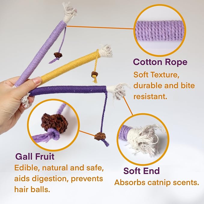 Cat Toys for Indoor Cats, Kitten Toys for Indoor Kittens, Catnip Rope Chew Toys for Teeth Cleaning, Interactive Cat Teething Toy, Kitty Kicker Toy, 3 Pack (Plus 1 Pouch of Catnip) - Image 3