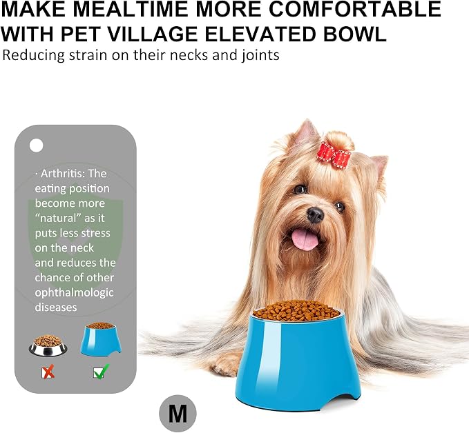 Dog Bowls,Cone Friendly Non Slip Single Dog Bowl with Stainless Steel Inner, Raised Bowls for Small Dogs Spaniel Dogs Long Ear, High Capacity, M/2 Cup Blue - Image 3