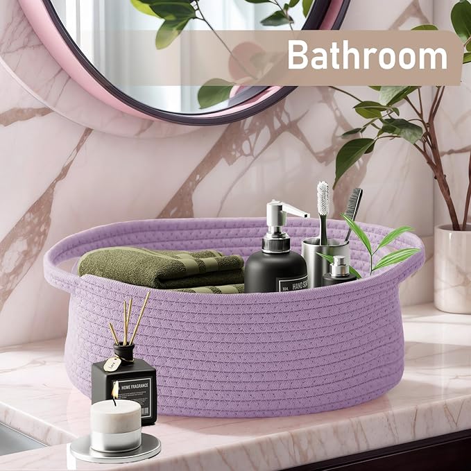 JMvicyroam Small Woven Basket, Empty Gift Basket, Purple/3 Pack | Small Gift Basket, Cotton Rope, 12 x 8 x 47 in, Handles, Includes Ribbon and Bag, Birthday Gift Basket - Image 8