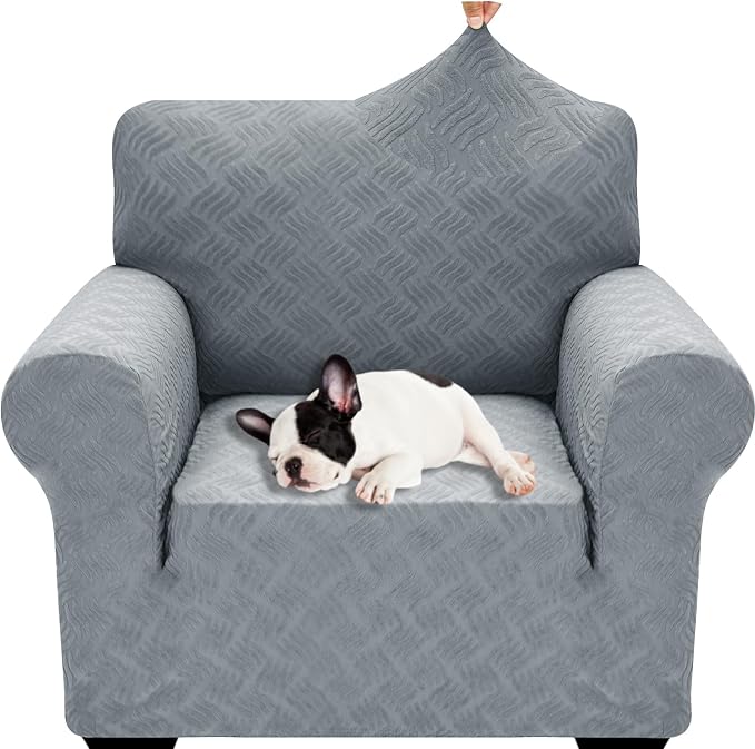 YEMYHOM Couch Cover Latest Jacquard Design High Stretch Sofa Chair Covers for Living Room, Pet Dog Cat Proof Armchair Slipcover Non Slip Elastic Furniture Protector (Small, Leaf Pattern Light Gray) by YEMYHOM