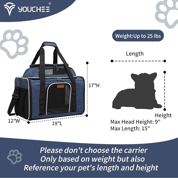 19" L x 12" W x 17" H Inches Cat, Dog Carrier for Pets Up to 25 Ibs, Washable，Soft Sided，Collapsible Travel Puppy Carrier. (Blue) - Image 4