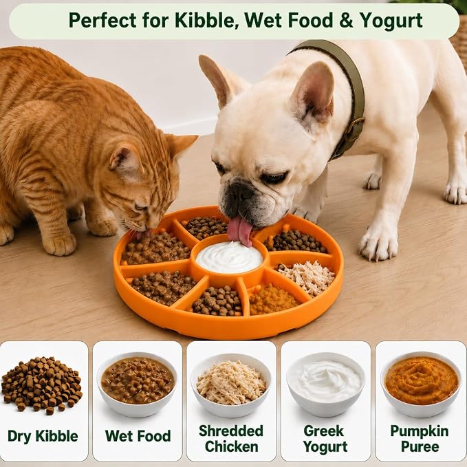 Slow Feeder Dog Bowl Silicone Suction Cup Anti Spill Dogs Cats Orange | strong suction base prevents sliding, extends mealtime, reduces anxiety, textured surface, dishwasher safe - Image 7