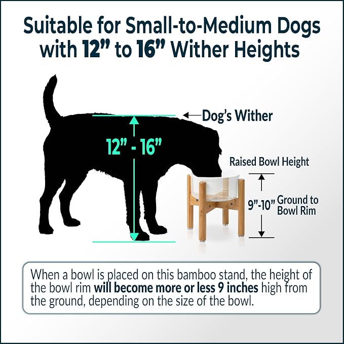 Dog Bowl Stand for Small-to-Medium Dogs - Adjustable | Use to Elevate Raise Dog Food, Water and Slow Feeder Bowls, Lock-Bolts and Tool Added, Foot-Padded, Bamboo Stand Only - Image 3
