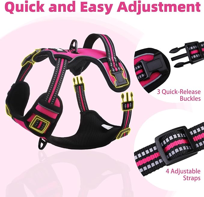 PUPTECK No Pull Dog Harness for Large, Adjustable Reflective Dog Harness with Handle Easy Control, Comfortable Soft Padded Pet Vest Harness for Extra Large Dogs, Fuschia XL - Image 5
