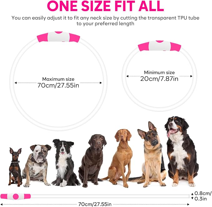 HIGO LED Dog Collar, USB Rechargeable Light Up Dog Collars Glow in the Dark, Waterproof LED Dog Necklace for Your Dogs Walking at Night (Pink) - Image 4
