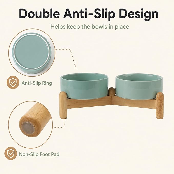 Havniva Ceramic Dog Bowls Elevated, Raised Dog Food Bowl for Puppies | 5.1” Elevated Dog Bowls, Non-Slip Wood Stand, Dog Food and Water Bowl Set, Dog Feeding Dish, Large Capacity Pet Water Bowl - Image 6