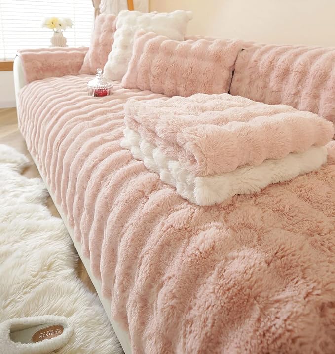 Faux Fur Couch Covers for Sofa Thick Fuzzy Sofa Covers for Dogs | Soft Warm Couch Cover Shaggy Fuzzy Sectional Sofa Cover Non-Slip Plush Sofa Slipcover Furniture Protector - Image 6