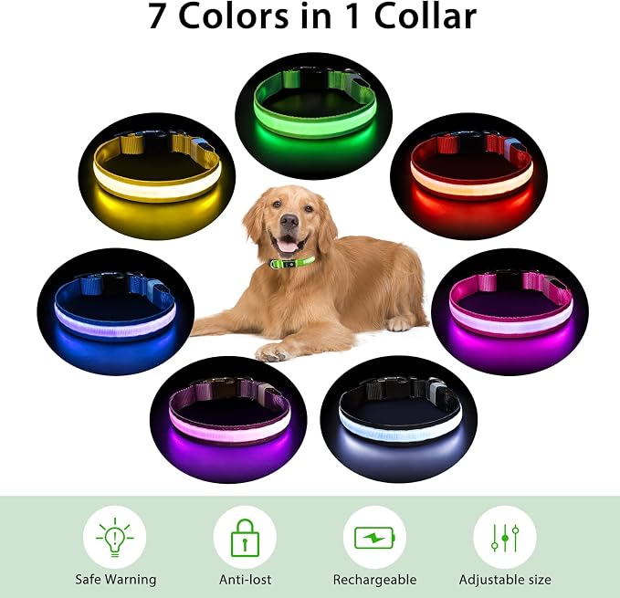 PcEoTllar Light up Dog Collar, Safe for Night Walking, Adjustable, Green, S | Colorful RGB Light, Waterproof, For Small Medium and Large Dogs, Durable Material, USB to Charge - Image 4