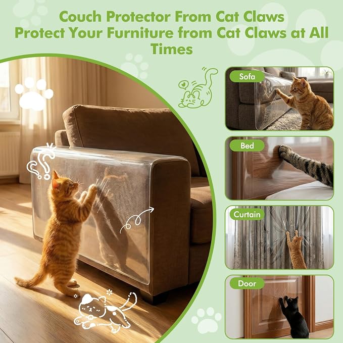 20 Pack Cat Scratch Furniture Protector,Mix 17" Transparent Couch Protector From Cat Claws, Self Adhesive Couch Corner Protectors for Cats,Anti Scratch Furniture Cover for Door Curtain Sofa Table Legs - Image 7