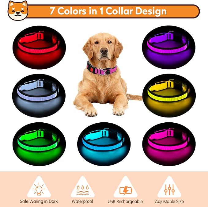 LED Dog Collar, Light Up Dog Collar,for Night Walking(Large,Pink) | Adjustable,Bright RGB 7 Colors Light Glowing Collar,Waterproof,Nylon,Soft,For Medium and Large Dogs,USB C to Charge - Image 5