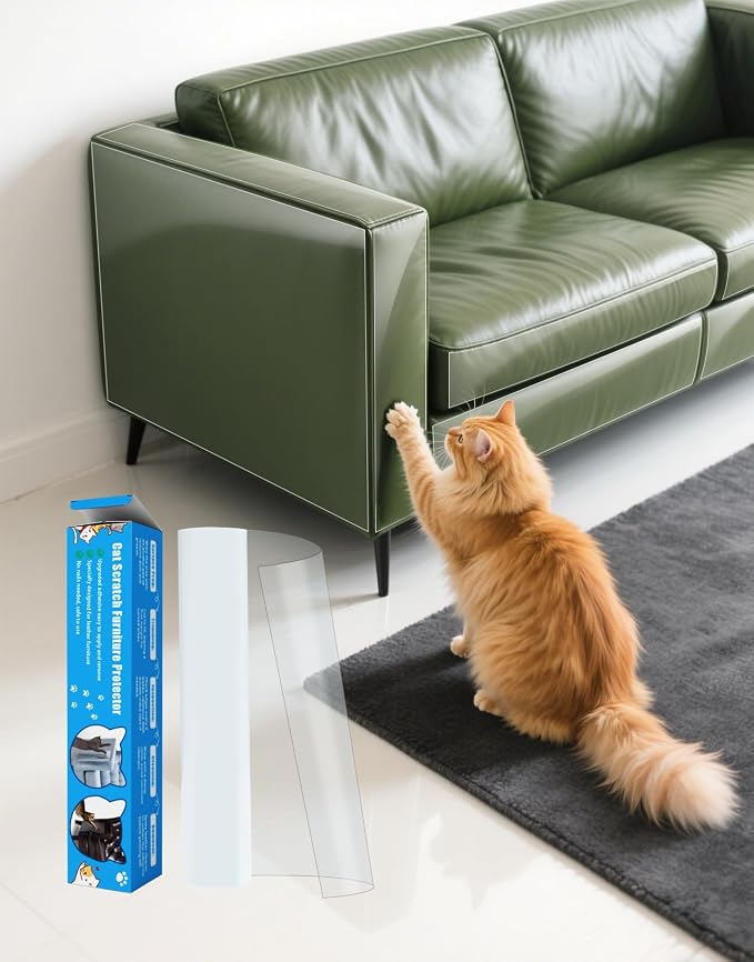 Cat Scratch Furniture Protector - Design for Leather Couch, 157.5"x11.8" Clear Couch Protector from Cat Claws, Thickened Anti-Scratch Adhesive Roll, Cuttable & Residue-Free, No Pins | 157"x11.8" Clear Couch Protector from Cat Claws, Thickened Anti-Scra... by Unknown