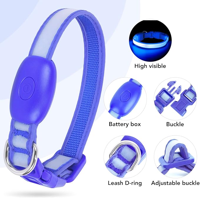 Light up Collar for Small Dog,Vizpet XS Adjustable Size Nylon Led Collar | USB Rechargeable Bright Safety Pet Collar for Cats Small Dogs (Blue, X-Small[ 8.66-11.9 inch/22cm-30cm]) - Image 3