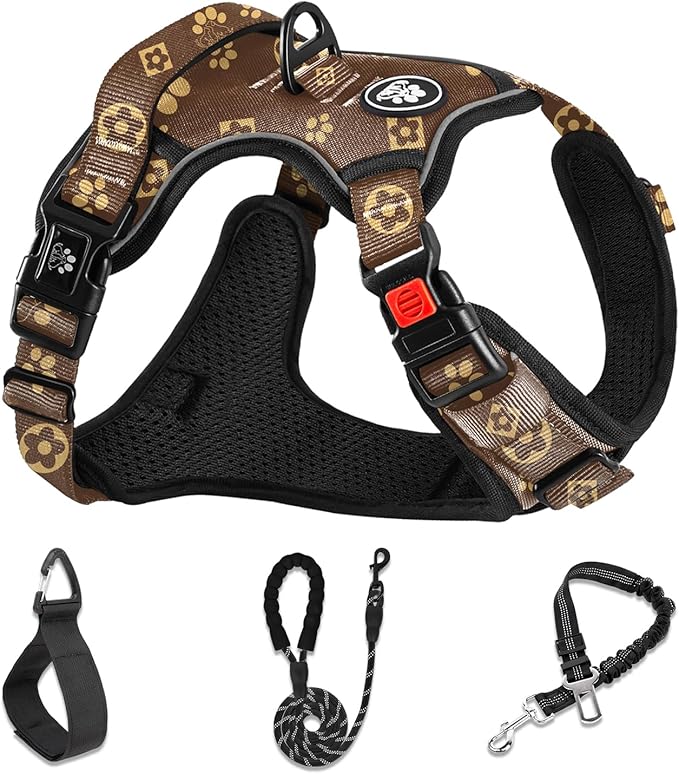 NESTROAD No Pull Dog Harness,Adjustable Oxford Dog Vest Harness with Leash,Reflective No-Choke Pet Harness with Easy Control Soft Handle for Large Dogs(Large,Dark Brown) by NESTROAD