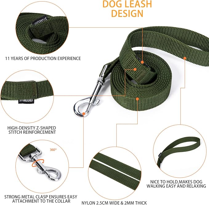 Strong Durable 6 ft Nylon Dog Training Leash, 1 Inch Wide Traction Rope, for Small and Medium Dog (Military Green, 6 Feet) - Image 4