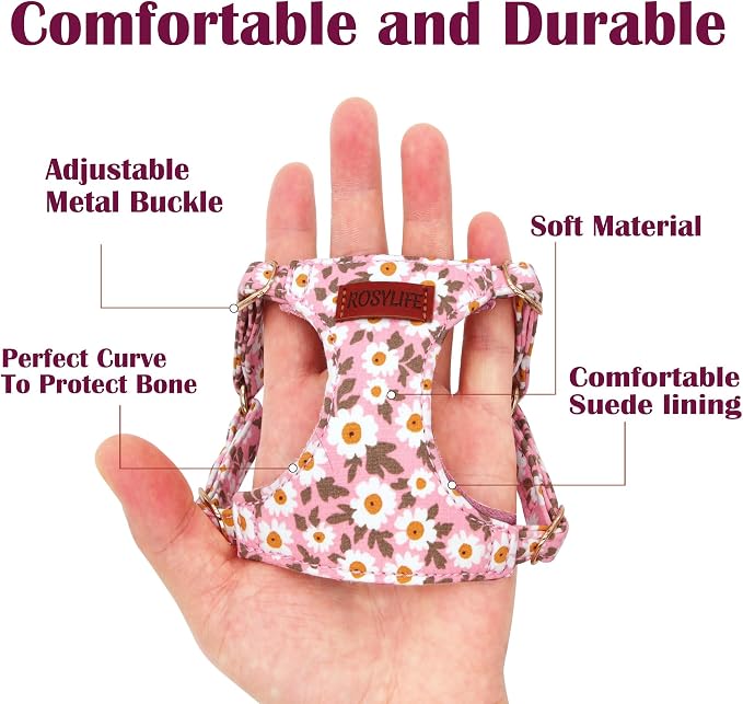 No Pull Dog Harness & Leash Set, Adjustable XX-Small, Pink Daisy, Fashionable, Cute, Stylish, Escape Proof, Includes Leash - Image 2