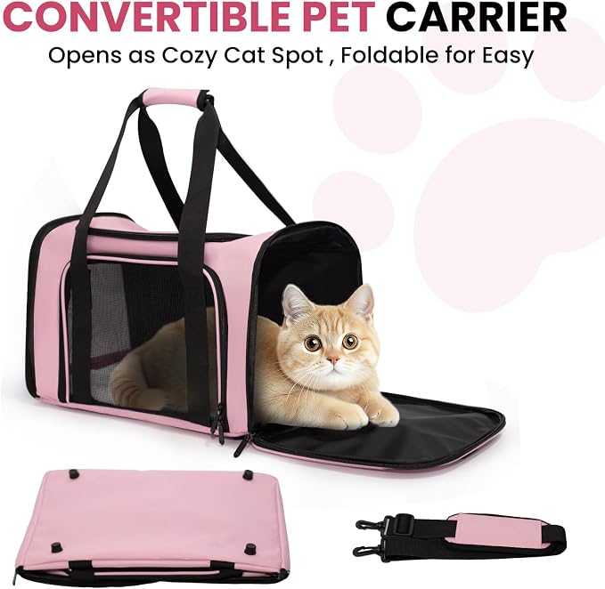 Soft-Sided Cat Carrier 20x13x13 in Expandable Travel Pet Bag 22LBS | For Cats and Small Dogs with Anti-Scratch Mesh Washable Mat Collapsible Escape-Proof Airline Approved with Shoulder Strap - Image 5
