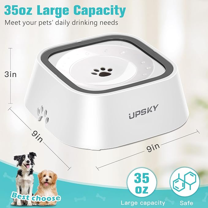 UPSKY 35oz No-Spill Pet Water Bowl, Slow Water Feeder for Dogs and Cats | Splash-Proof Bowls, Slow Drinking Pet Dish, Easy-Clean Dishwasher Safe, Portable For Travel - Image 3