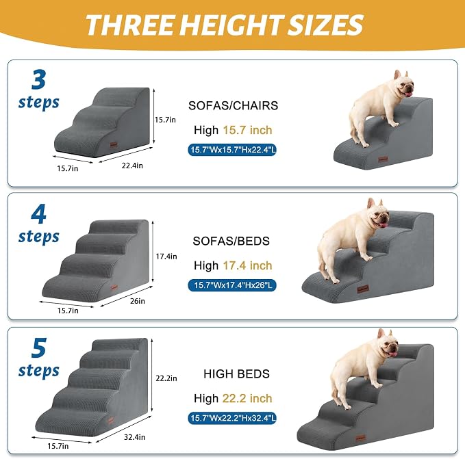 Aodisman Dog Steps for Bed or Couch,4-Step Pet Stairs Ramp for Small Dogs | 17.4" H Indoor Non-Slip Dog Stairs Help Senior Dogs,Short-Legged Breeds,Puppies and Cats to Reach Beds and Chairs,Grey - Image 2