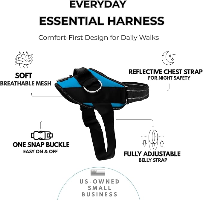 ShawnCo Essential Dog Harness, No-Pull Pet Vest (Oceanic Blue,M) | 3 Leash Clips, Easy On, No-Choke, Reflective, Adjustable Fit, Padded Comfort, Control Handle, For Small, Medium & Large Dogs - Image 2