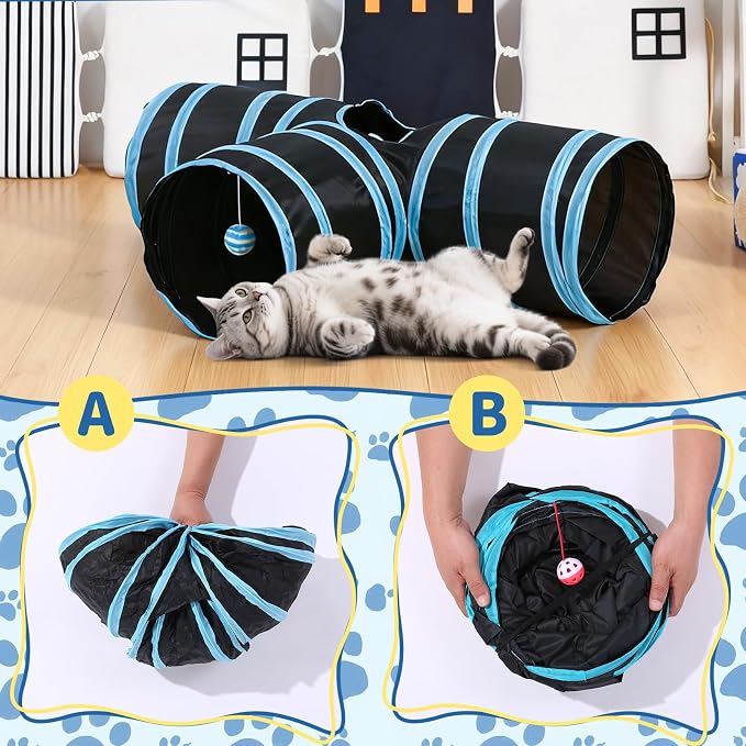 Pet Cat Tunnel, T-3 Way Tunnels for Indoor Cats, Collapsible Pet Tunnel for Kitten, Puppy, Rabbit, 25cm-Wide Tunnels, Durable & Breathable, with Peek Hole Toy Ball - Image 4