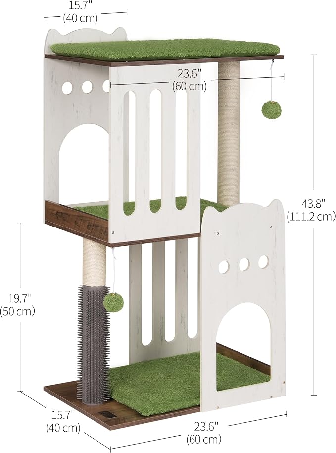 43.7in 3-Tier Modern Cat Tree Tower Condo, Cat Scratch Posts for Indoor Cats, Big Plate, Two 19.7in Full Sisal Scratching Posts, White - Image 4
