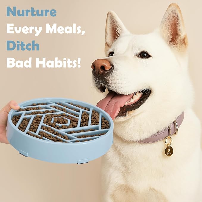 TOBYTO Slow Feeder Dog Bowls Large Medium Breed,Anti-Choking Slow Eating Dog Food Bowl,Non Slip Pet Slower Food Feeding Bowls Large Puzzle Slow Feeder Bloat Stop Maze Dog Dishes,Mist Blue - Image 6