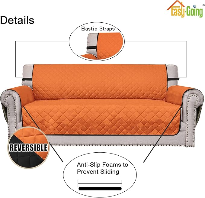 Easy-Going Reversible Couch Cover, 2 Cushion Sofa, Loveseat, Orange/Black | Machine Washable Slipcover For Dogs, Water Resistant Furniture Mat For Living Room, Non-Slip Sofa Cover, Pet Friendly - Image 3