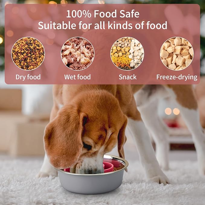 Slow Feeder Dog Bowls Insert, Animire Soft Silicone Slow Eating Dog Food Bowl for Small, Medium and Large Dogs, Compatible with Regular and Elevated Bowls - Image 4