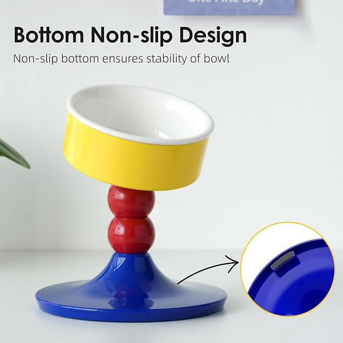 Ceramic Elevated Raised Cat Bowls,Cat Food Dish with Stand, 3 Height Adjustable Raised Dog Bowl Stand for Small Dogs Cats, Adjusts to 4.69", 5.98", 7.28" (Red & Blue) - Image 6